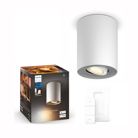 LED Spot Pillar Weiß 5W CCT PHILIPS HUE Bluetooth Zigbee Deckenleuchte + Dimmschalter