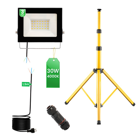 LED-Flutlicht ZUNA2 Halogenlampe 30W 4000K auf Stativ + Kabel + Hermetischer Anschluss LUMILED