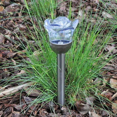 LED-Solar-Gartenleuchte ROSE betrieben 6500K kaltweiß und RGB GOLDLUX (Polux)