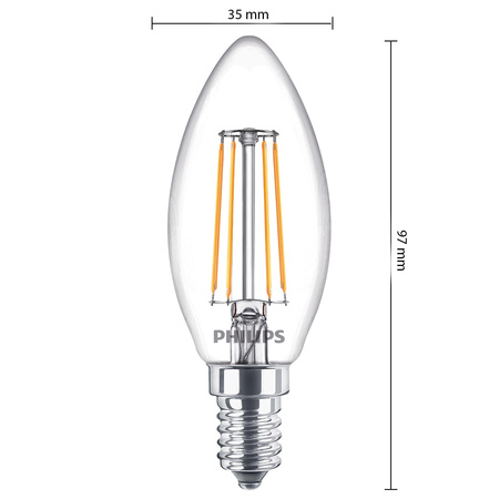 4x LED-Lampe E14 Kerze B35 4.3W = 40W 470lm 2700K Warm 300° FILAMENT Essential Philips