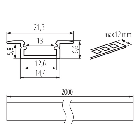 Aluminium-Unterputzprofil PROFILO K 2m silber KANLUX