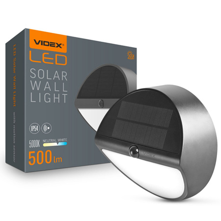 Flutlicht Solarlampe mit Sensor 500lm 5000K Neutral 120° 3.2V IP54 IK07 Anbaumontage Schwarz VIDEX