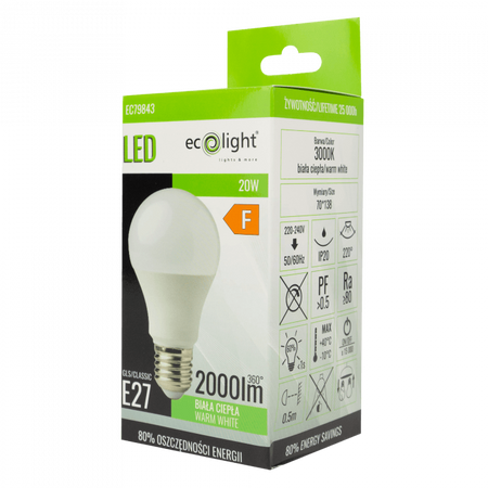 LED-Lampe A60 E27 20W 1800lm 3000K Warm Ecolight