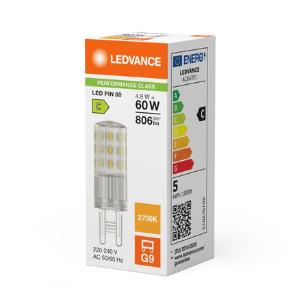 LED-Kapsel-Glühbirne G9 4.9W = 60W 806lm 2700K Warm 320° Ledvance