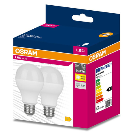 2x LED Lampen E27 A60 19W = 150W 2452lm 2700K Wärme 200° OSRAM VALUE