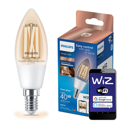 LED-Lampe E14 C35 4.9W = 40W 2700-6500K FILAMENT SMART WiFi Philips WiZ