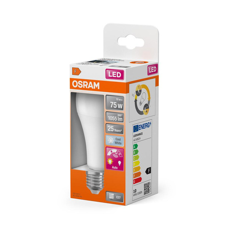 LED-Lampe A60 E27 10W = 75W 1055lm 4000lm Neutral 200° mit Dämmerungssensor Classic Osram