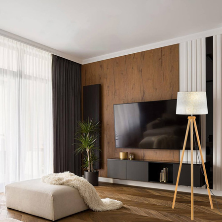 Stehlampe Tischlampe E27, Tripod mit Schirm Beige Höhenverstellbar CLARA LUMILED