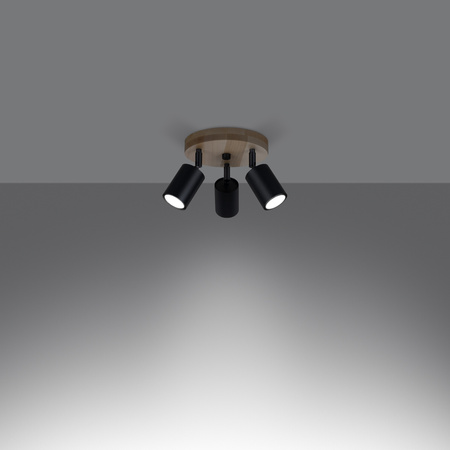VERDO 3P 3xGU10 Schwarz Holz Skandinavisch SOLLUX Deckenleuchte