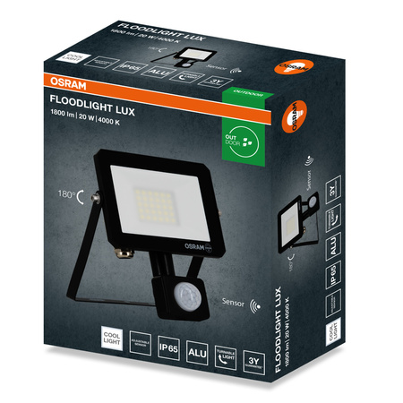 LED-Strahler Halogen-Außenstrahler 20W 4000K 1800lm IP65 mit Bewegungs- und Dämmerungssensor FLOODLIGHT LUX OSRAM