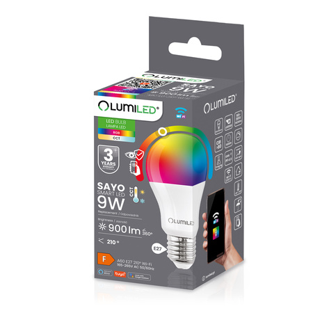 Lampen E27, Glühbirne A60 9W = 60W 900lm CCT RGB Dimmbar Intelligent TUYA WiFi SMART SAYO LUMILED