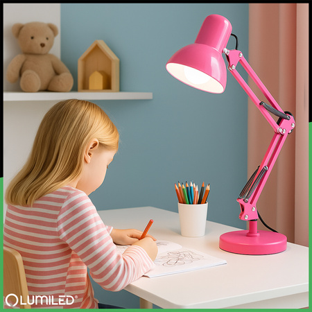 Schreibtischlampe E27, Zeichentisch-Schreibtischlampe mit Tischklemme Rosa TOBI LUMILED