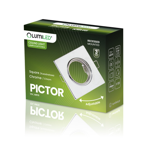 Halogen-Einbauleuchte Bewegliches Quadrat PICTOR Chromblech MR16 GU10 LUMILED