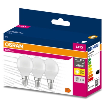 3x LED Leuchtmittel E14 P45 4,9W = 40W 470lm 2700K Wärme 200° OSRAM Value