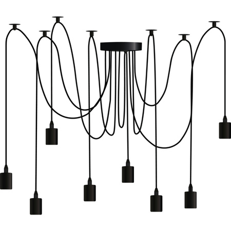 Pendelleuchte mit 8x E27-Sockeln einstellbare, Hängelampe Schwarz mit 8-fach Pendel Spinne Arane LUMILED