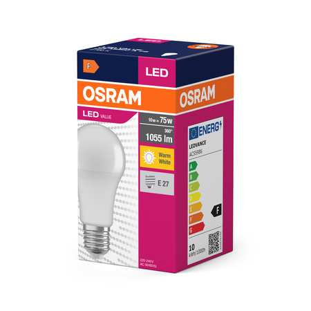 LED-Lampe A60 E27 10W = 75W 1055lm 2700K Warm 150° VALUE CLASSIC Osram