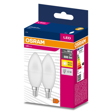 2x LED Lampen E14 B35 7W = 60W 806lm 3000K Wärme 220° OSRAM VALUE