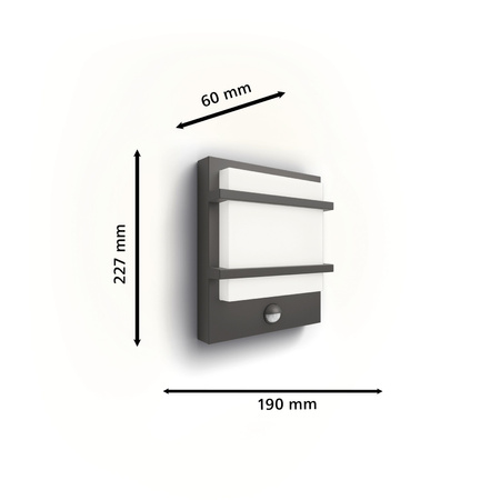 Garten LED-Wandleuchte PETRONIA 3.8W Bewegungsmelder 2700K Warm IP44 Anthrazit PHILIPS