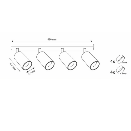 Streifenleuchte Decken- und Wandleuchte LED 4 xGU10 MARIBEL Schwarz GOLDLUX (Polux)