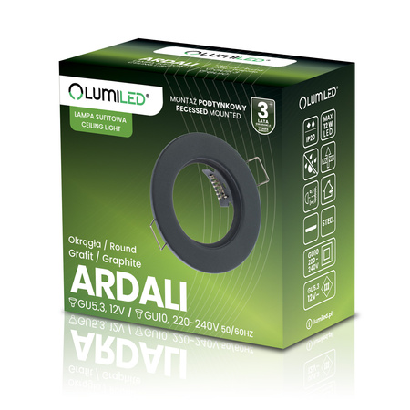 ARDALI runde, fest eingebaute Halogenleuchte Graphitblech MR16 GU10 LUMILED