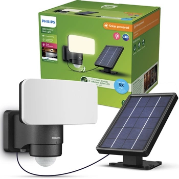 Solar LED-Flutlicht 6W 1000lm 3000K IP44 mit Bewegungs- und Dämmerungssensor Schwarz Tylus Ultra Efficient Philips