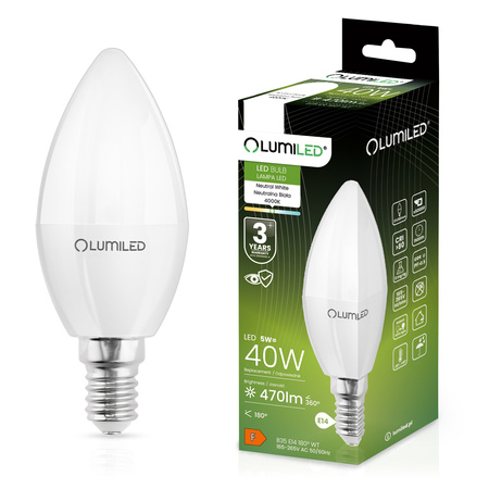 6x LED Lampen E14, Kerzenform Lampe B35 5W = 40W 470lm 180° 4000K neutral LUMILED