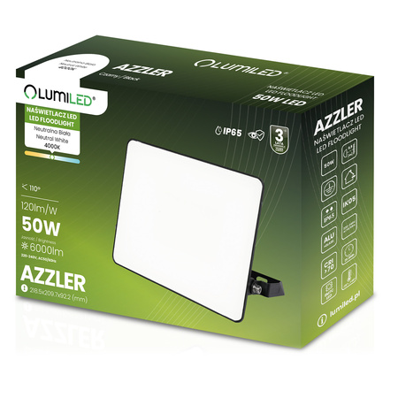 LED-Fluter AZZLER 50W 6000lm 4000K IP65 Halogen-Außenlampe Schwarz LUMILED