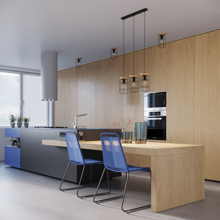 GOTTO 1 E27 Schwarz Holz Industrie Pendelleuchte SOLLUX