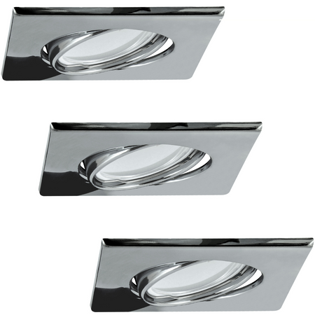 Set aus 3x beweglicher Halogenlampe GOLDLUX (Polux), quadratisch, Chrom + GU10 3,5W LED Lampen