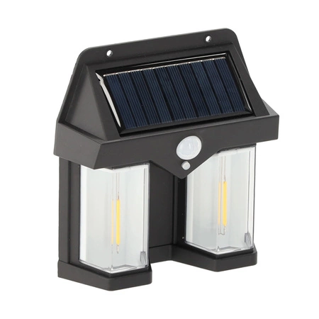 Solar LED Wandleuchte Solar-Fassadenstrahler Dämmerungssensor Schwarz