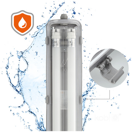 Industrielles hermetisches Leuchtenset 2x120cm + LED-Leuchtstofflampe T8 18W 6500K Kalt IP65 Kobi