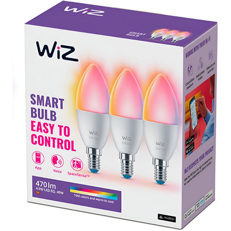 3x LED-Lampe E14 C37 4.9W = 40W 2200-6500K + RGB SMART WiFi WiZ