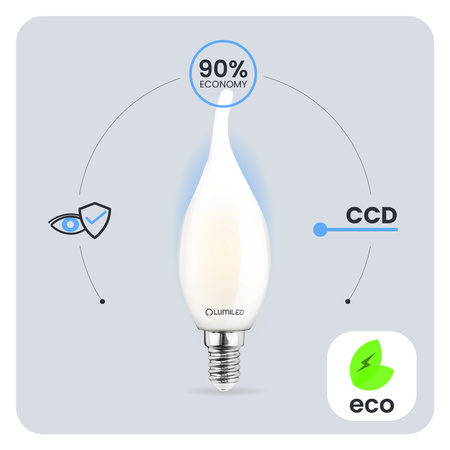 LED Lampen E14, Glühbirne Flame B35 7W = 60W 806lm 360° 3000K warm Milch Glühfaden LUMILED