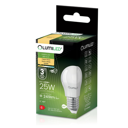 LED Lampen E27, Glühbirne P40 2.5W = 25W 249lm 180° 3000K warm LUMILED