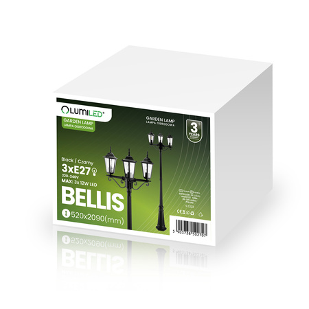 Gartenleuchte 3x E27, Gartenlaterne 2m Schwarz BELLIS LUMILED