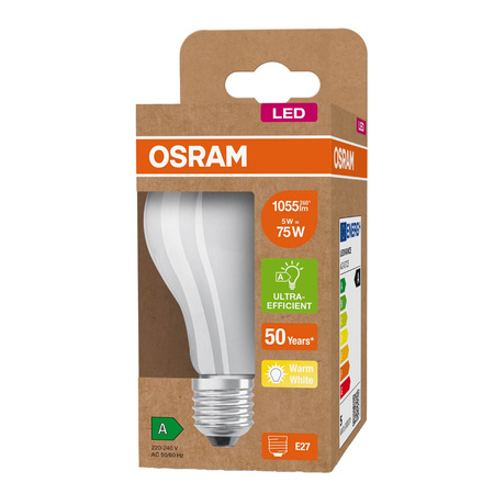 LED Lampen A60 E27 FR 5W = 75W 1055lm 3000K Warm 360° OSRAM ULTRA EFFICIENT Filament