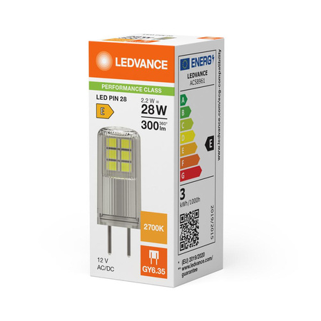 LED-Kapsel-Glühbirne GY6.35 2.2W = 28W 300lm 2700K Warm 320° 12V Ledvance