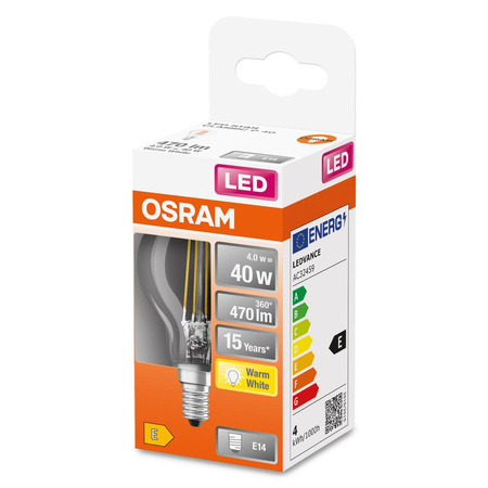 LED Leuchtmittel E14 P45 CL 4W = 40W 470lm 2700K Warm 300° OSRAM STAR Filament