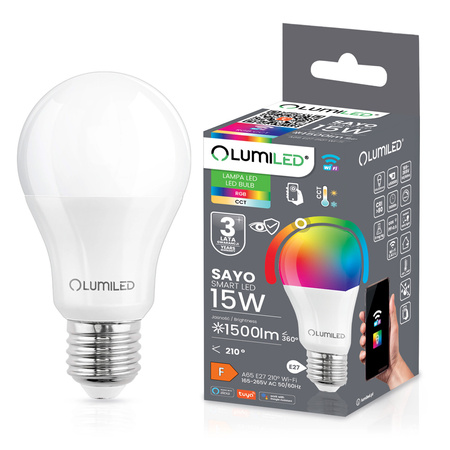 LED-Lampe E27 A65 15W = 100W 1500m RGB CCT Dimmbar Intelligent TUYA WiFi SMART SAYO LUMILED