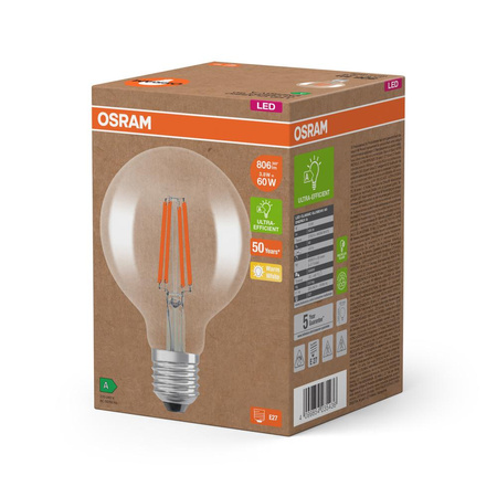 LED-Lampe G95 Sphere E27 3.8W = 60W 806lm 2700K Warm 300° Filament CLASSIC ENERGY EFFICIENCY Osram