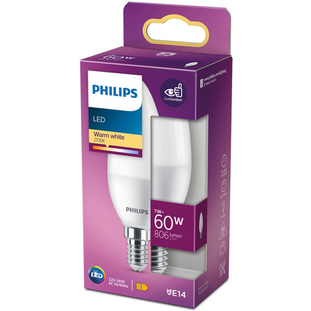 LED Lampen E14 B35 7W = 60W 806lm 2700K Warm PHILIPS