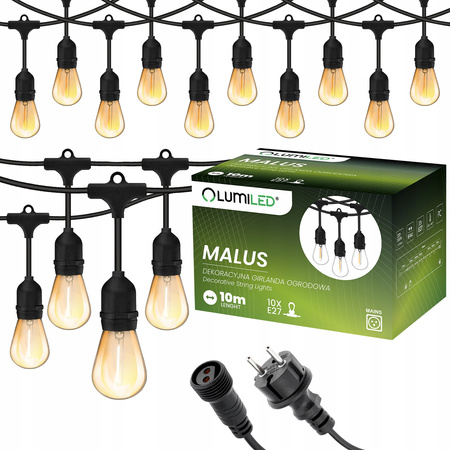 Garten Girlande Outdoor-Lichterkette 10m 10x E27 Glühbirnen 1.3W 2200K MALUS Lumiled