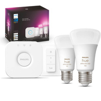 2PAK LED-Glühbirne E27 A60 9W CCT RGB PHILIPS HUE White & COLOR Ambiance Bluetooth Zigbee + Hue Bridge + Dimmerschalter