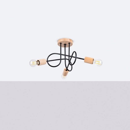 Deckenleuchte Kronleuchter Spider Pendelleuchte 3x E27 Naturholz Schwarz Glut Pfirsich Puff SL.1477 Sollux