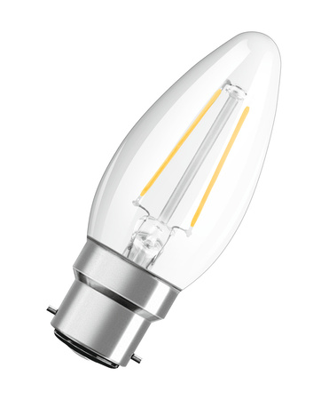 LED-Lampe B35 Kerze B22d 2.5W = 25W 250lm 2700K Warm 300° Retrofit Glühfaden CLASSIC Osram