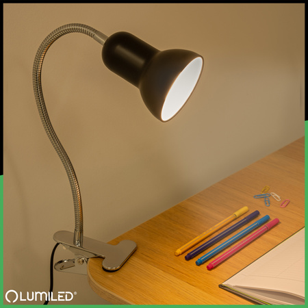 Schreibtischlampe Tisch Verstellbar DONA Schule Nachtlicht E27 Clip Schwarz LUMILED
