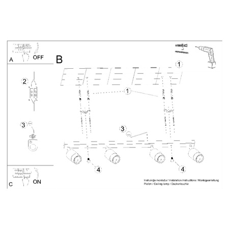 NERO Deckenleuchte 4xGU10 Reflektor Halogen Leuchte Beweglich 81cm Schwarz Gold SOLLUX