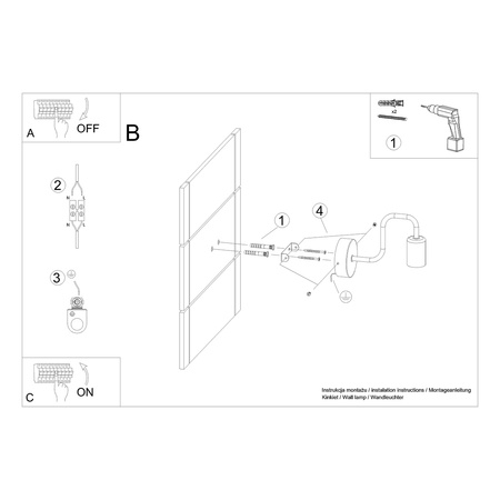 Wandleuchte VECTOR E27 Schwarz Industrial SOLLUX