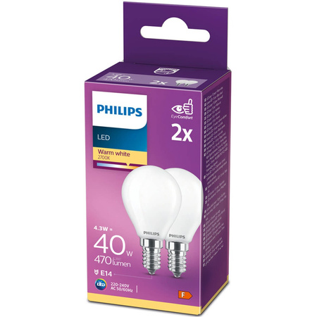 2x LED Lampen E14 P45 4,3 W = 40 W 470 lm 2700 K warmes Filament PHILIPS