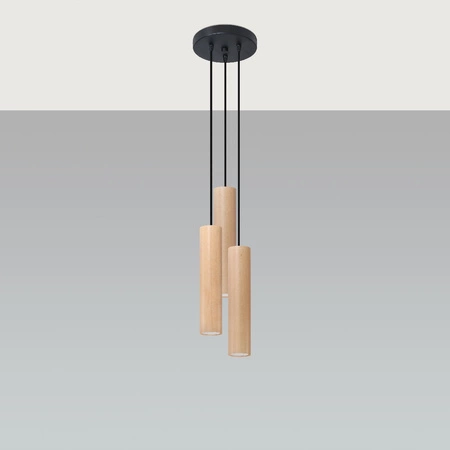 LINO 3P LED Pendelleuchte 3xGU10 Naturholz SOLLUX